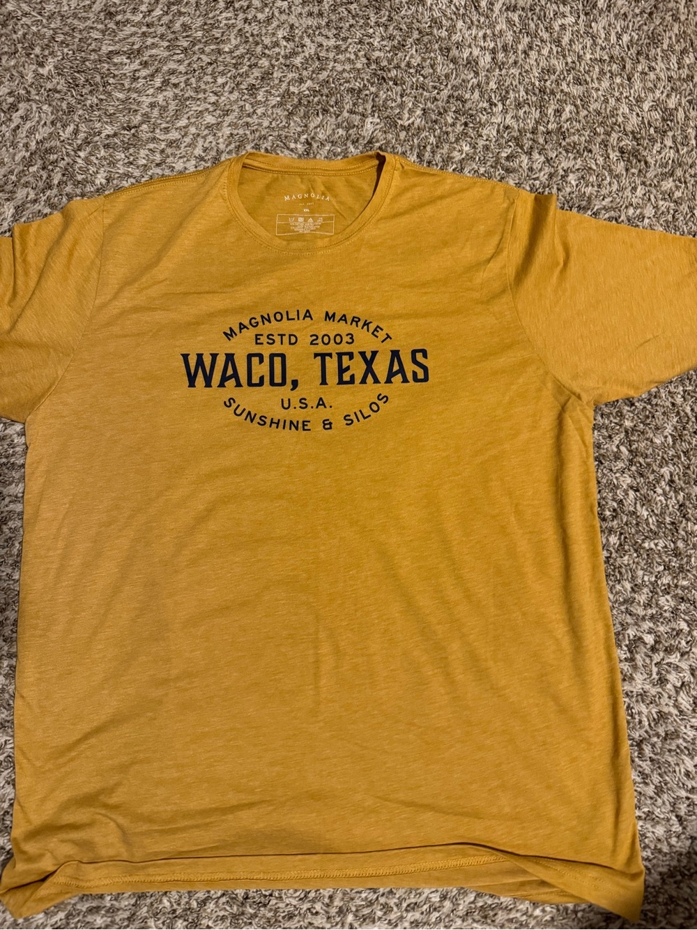 Magnolia Waco, Texas Short Sleeve Tee - Mustard Yellow with Navy Print